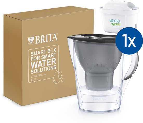 BRITA Marella Wasserfilterkanne Grau – 2,4 l – inkl. 1 MAXTRA PRO Pure Performance Wasserfilter – Passt in den Kühlschrank – Filtert Kalk, Chlor, PFAS, Herbizide, Pestizide und mehr* aus dem Trinkwasser