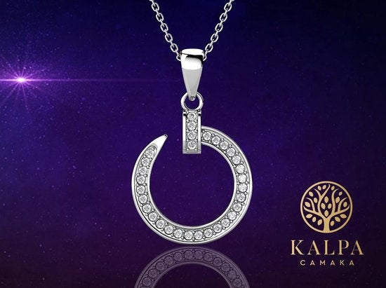 Yolora Damen-Halskette mit rundem Anhänger - Kalpa Camaka Kristalle - Silber - 18K Weißgold vergoldet - Damen-Halskette Silber - Schmuck - Halskette - Luxuriöse Geschenkbox - Geschenkbox - Geschenkbox - Schöne Geschenkverpackung