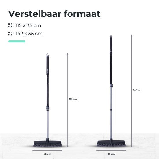 CLEANLY Besen Indoor und Outdoor mit Teleskopstiel 115-142 cm - Besen mit Stiel - Straßenbesen - Raumbesen - Raumkehrer - Weicher Besen - Innenbesen - Breite 35 cm - Schwarz, Grau