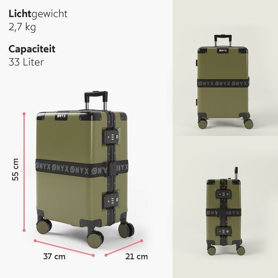 ONYX® - Handgepäckkoffer 33L - TSA-Schloss - Spinner-Rollen - Leichter Trolley - Aluminiumverschluss - Olivgrün