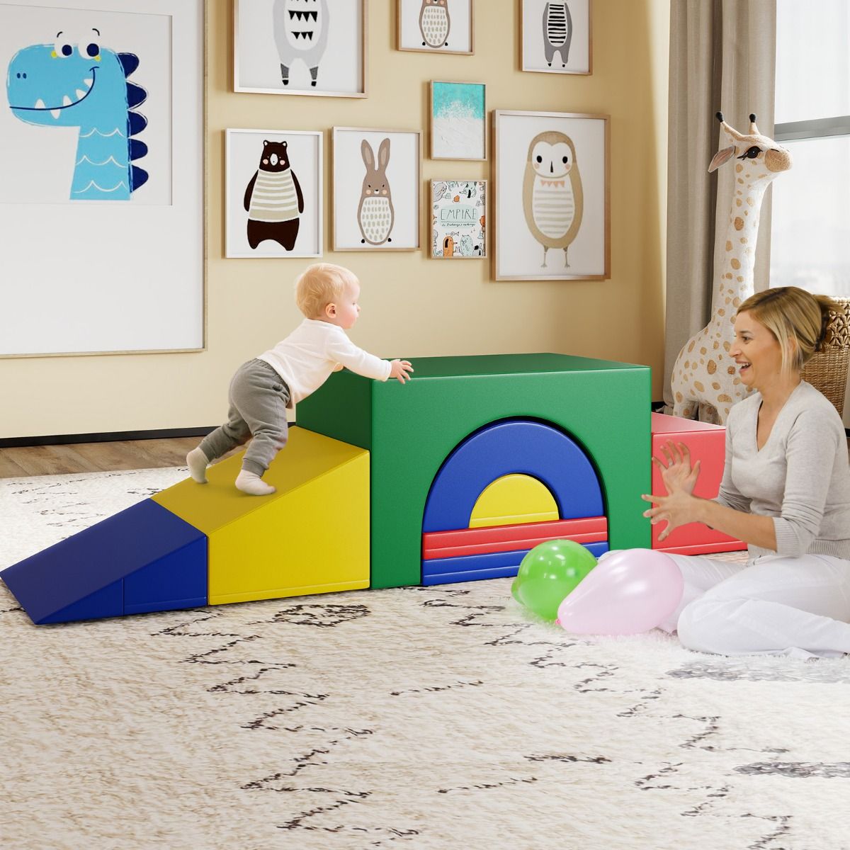 coast 7-teiliges weiches Kletterblock-Set für Kleinkinder - farbenfrohes PU-Leder-Spielgerät mit Schaumstoff, 40×40×25 cm und 60×40×38 cm