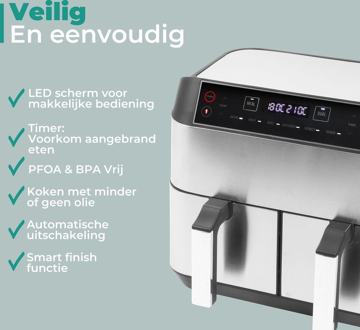 Niceey Double Airfryer XXL - 8L - 2460W - Silber