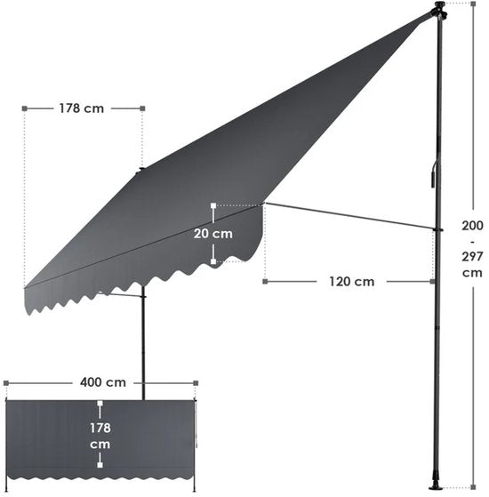 Klammermarkise Kapstadt 400x120 cm - Grau
