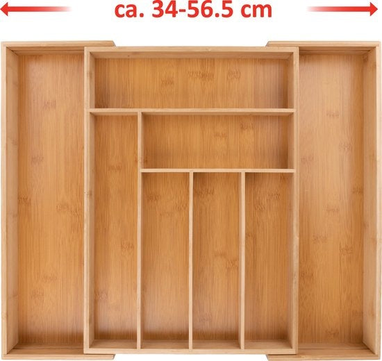 alpina Ausziehbarer Besteckeinsatz 34-56,5cm x 46 x 6cm - Besteckschublade - 6 bis 8 Fächer - Bambus