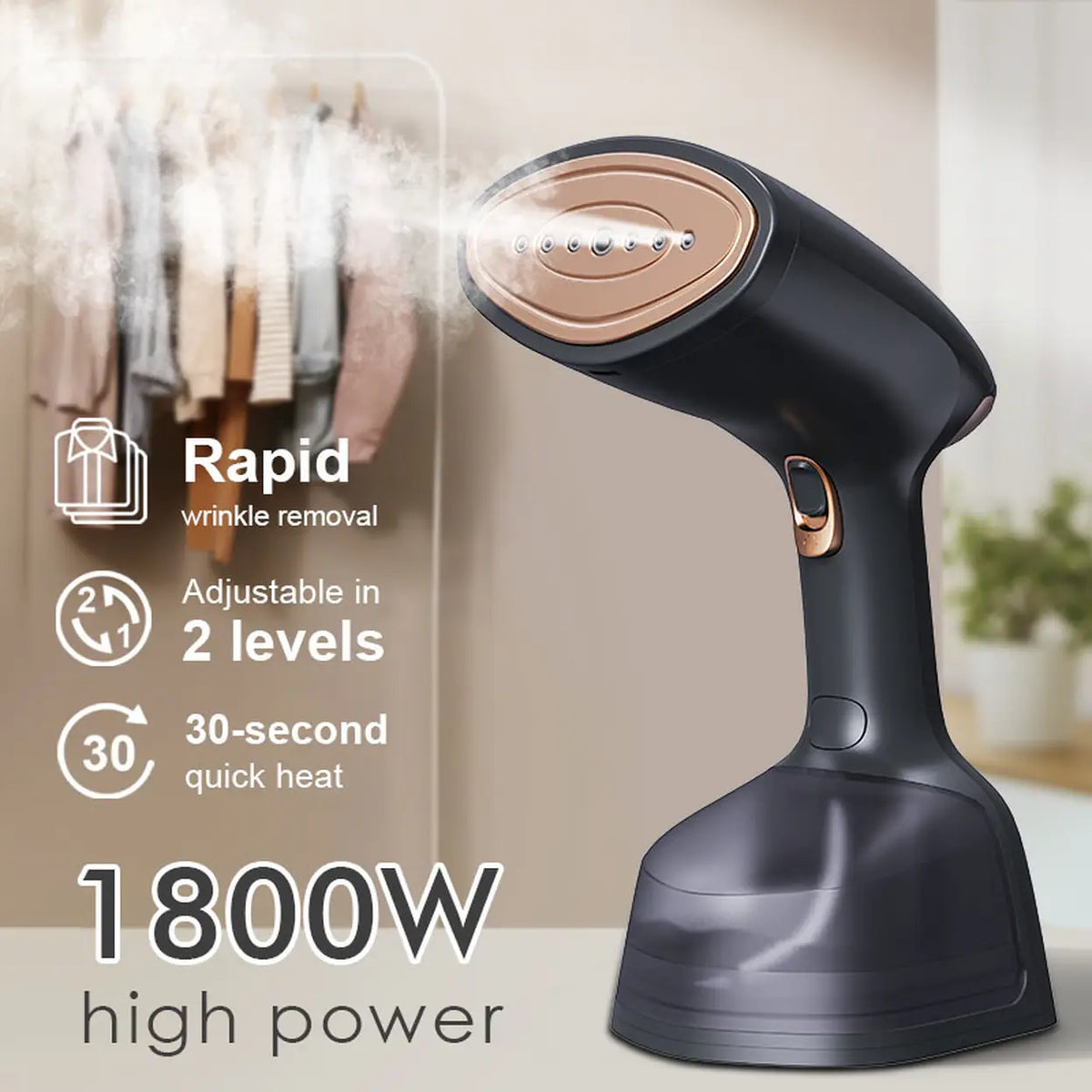 Aucma Hand-Kleiderdampfer 1800 W – 260 ml Wassertank – Schwarz