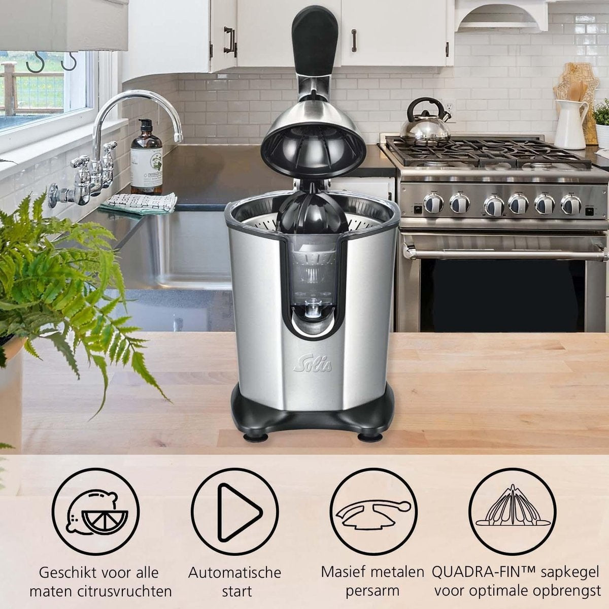 Solis - Citrus Juicer 8453 - Elektrische Orangenpresse - Stahl - 160 Watt - Silber/Schwarz