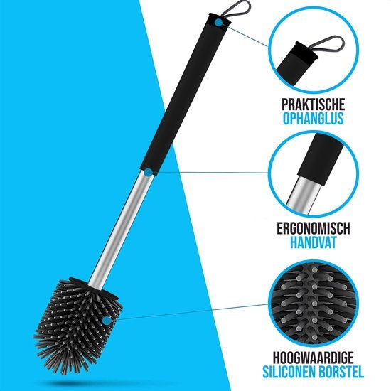 Strex Toiletborstel Siliconen met Houder Zwart - Sneldrogend, hygienisch& Antibacterie Werking - WC Borstel - Toilet Borstel Houder