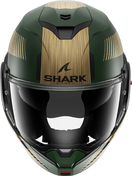 SHARK Oxo Sikter Mattgrün Chrom Gold GUQ Systemhelm – Größe XL – Helm