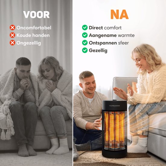 Vulpes Goods® Tech - Infrarotheizung - Elektroofen - Infrarotheizung - Heizung - Zusatzheizung für drinnen und draußen - 1200W - 120°/360° Rotation - 2 Wärmestufen - Kompakt & Tragbar - Geräuschlos - IPX4 Wasserdicht - Schwarz