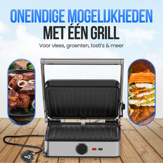 Strex Sandwichgerät XL mit Temperaturregelung - Kontaktgrill groß / Sandwicheisen / Toaster / Grillgerät / Panini Grill - PFAS frei - 2200W