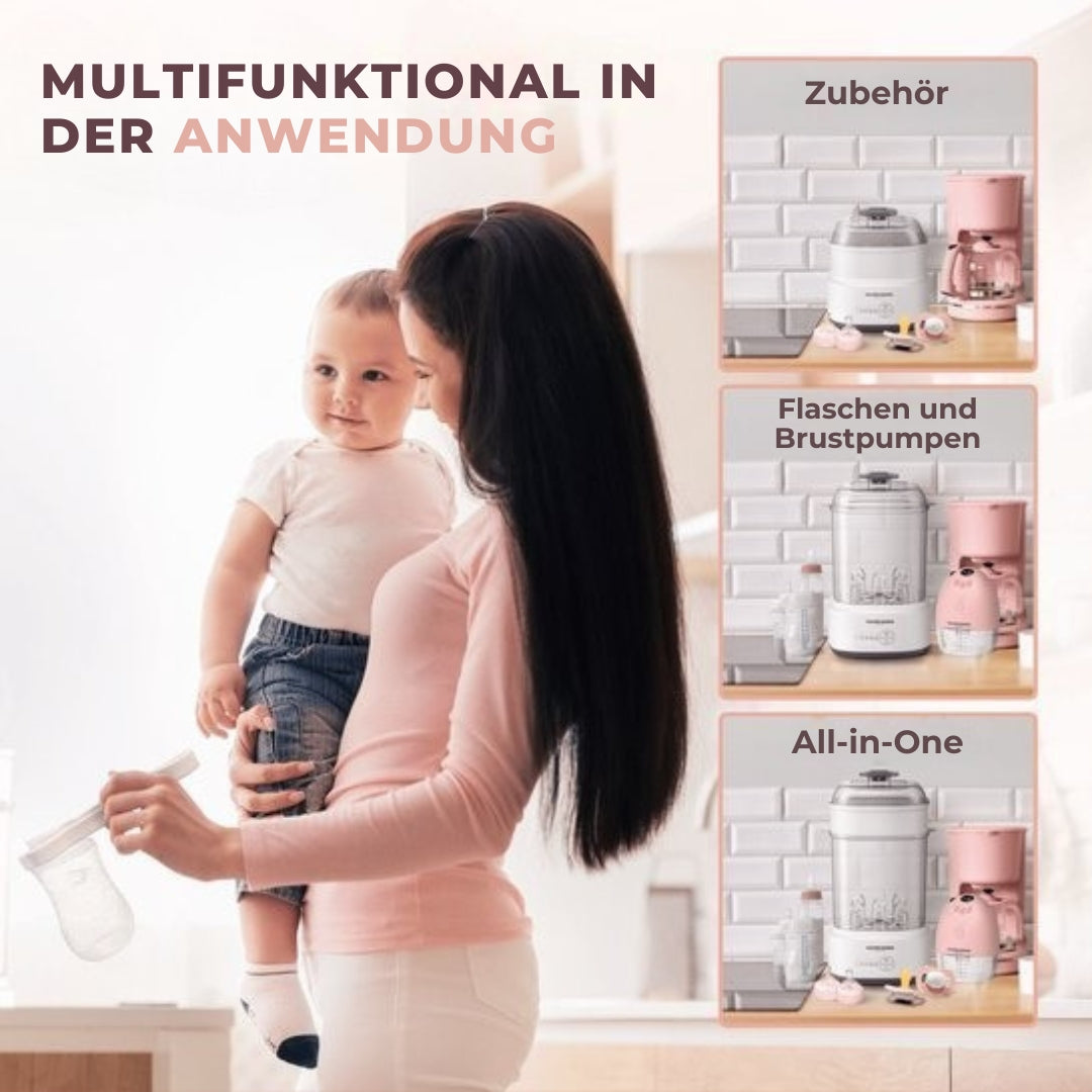 Vulpes Goods BabyCare 5-in-1-Flaschensterilisator elektrisch - Dampfsterilisator mit Trockenfunktion - Flaschensterilisator PRO - inkl. Reinigungsset