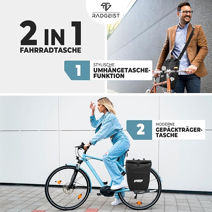 RADGEIST Fahrradtasche für Fahrradträger - Fahrradtasche für Fahrradträger - Fahrradtasche wasserdicht & Umhängetasche - Fahrradtasche mit Reflektoren