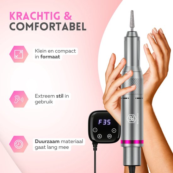 Beeperfect® Elektrische Nagelfeile Advanced - Nagelfräse - Maniküre- und Pediküreset - 35.000 U/min - 26 Bits und 66 Schleifwalzen