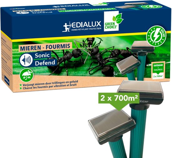 Edialux Sonic Defend Mieren Solar, ein solarbetriebener Ameisenvertreiber, schützt Ihren Garten mit Vibrationen und Tonsignalen vor Ameisen; sicher für Haustiere und unterirdisch lebende Organismen, max. 800 m²