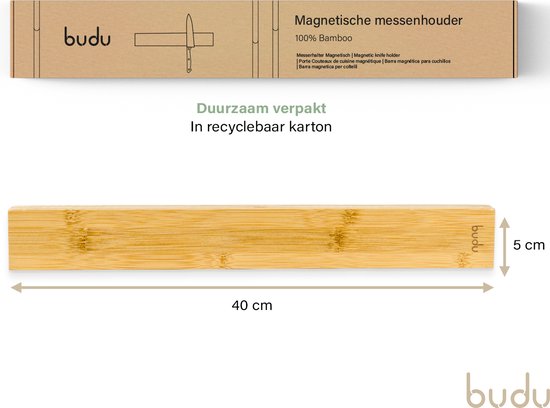 Budu Magnetischer Messerhalter - Messermagnetstreifen - Messermagnet - Messermagnetstreifen - Bambus - 40 CM