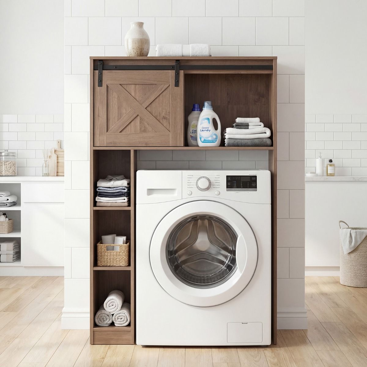 Coast Toilettenschrank mit Schiebetür – freistehendes Badezimmerregal – Holz und MDF – dunkelbraun – 84 x 17 x 128 cm