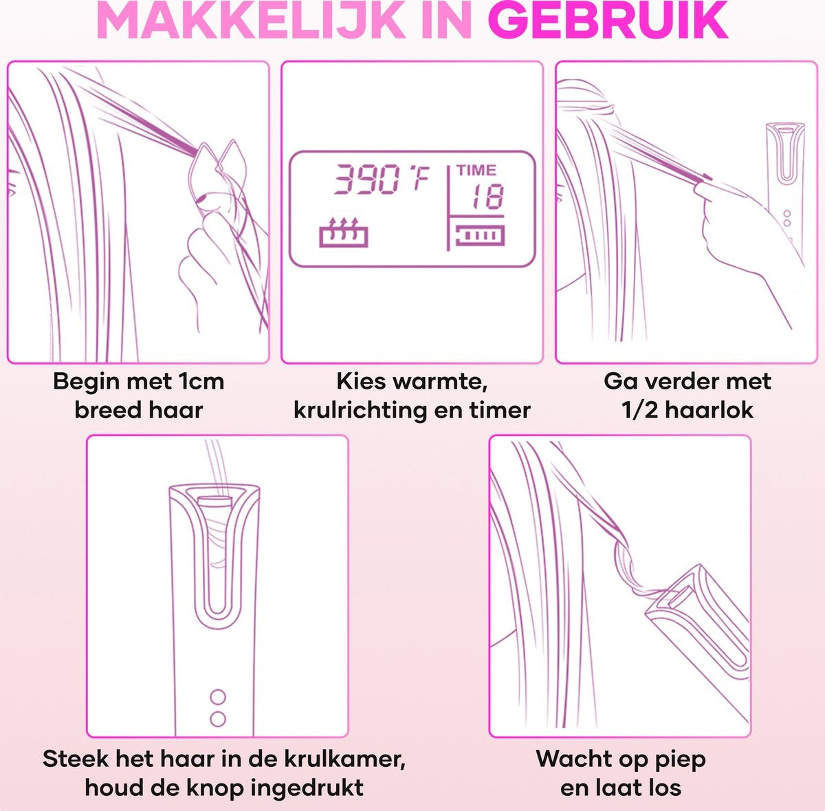 MoreWomenÂ® Automatischer Lockenstab - Kabelloser Lockenstab - 150Â°C-200Â°C - Wiederaufladbar & mit Einsätzen