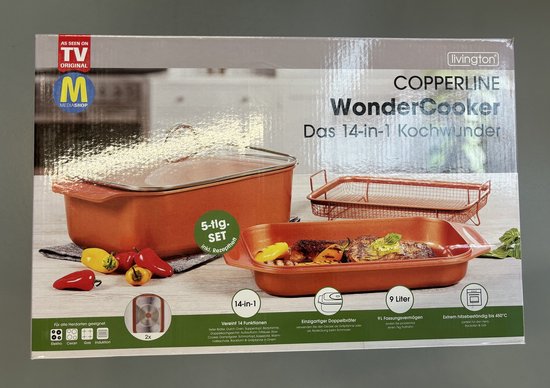 Livington Copperline WonderCooker – 14-in-1-Kochgeschirrset – Bratpfanne, Grillpfanne, Slow Cooker und mehr – Kochgeschirrset für alle Herdarten, einschließlich Induktion