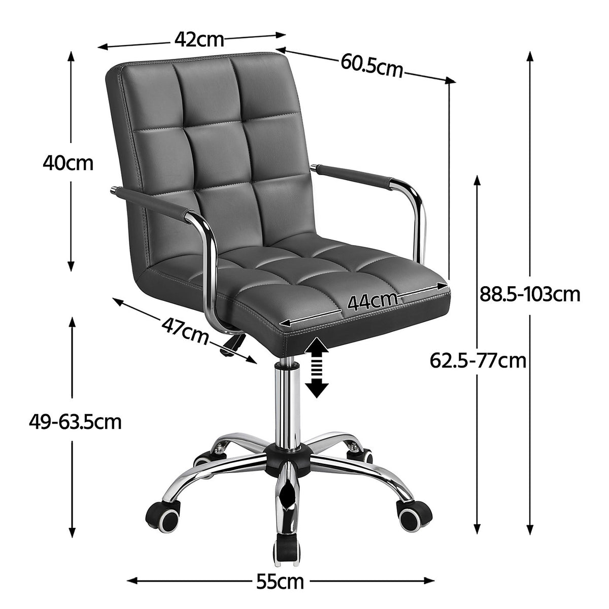 Yaheetech Bürostuhl – Grau – PU-Leder – Höhenverstellbar – Um 360° drehbar – Mit Armlehnen