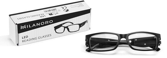 Milanoro – Praktische Lesebrille mit integrierten LED-Leuchten – Stärke +2