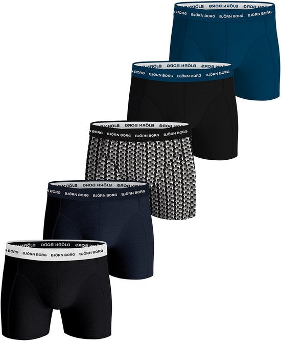 Björn Borg Cotton Stretch Boxer Shorts Men - Schwarz/Pink/Blau - 5 Stück - Herrenhosen - Boxer - Größe M