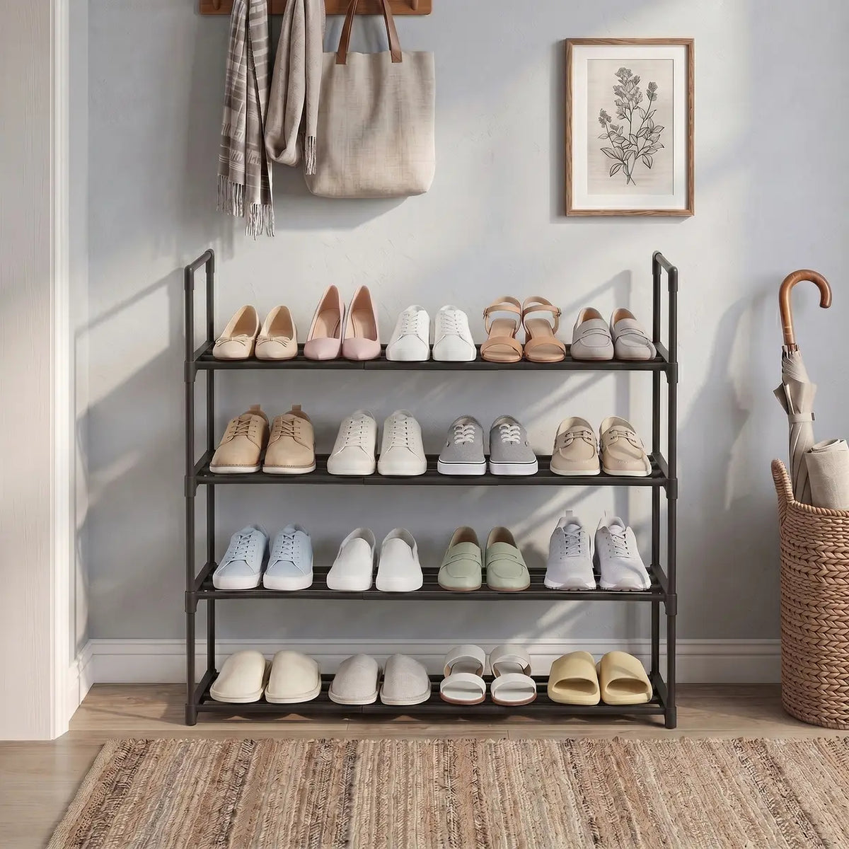 JOYFURNOS Schuhregal, 4-stöckig – schwarz – 30 × 92 × 74 cm