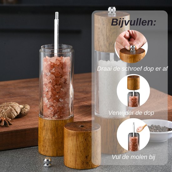 VAIVE Salz- und Pfeffermühle Set Manuell - Pfeffermühle - Holz - Groß