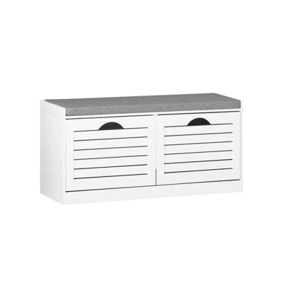 SoBuy Schuhschrank mit Sitzkissen – 2 Klappen – 94 x 30 x 47 cm – Weiß