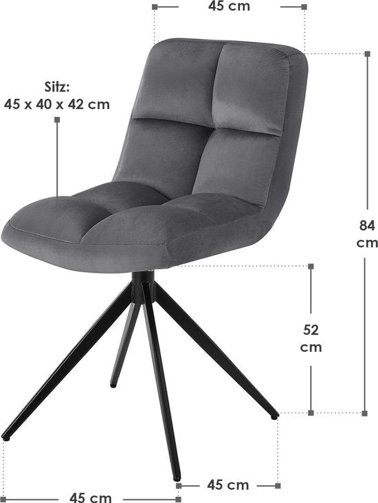 Esszimmerstuhl / Drehstuhl Dallas - 2er-Set - Dunkelgrau - Metallgestell