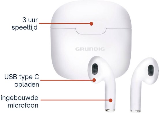 Grundig Wireless Earbuds - Bluetooth In Ear Earbuds 200mAh - Ohrhörer kabellos mit 3 Stunden Spielzeit - Ohrhörer zum Freisprechen - inkl. Ladecase USB-C Ladekabel