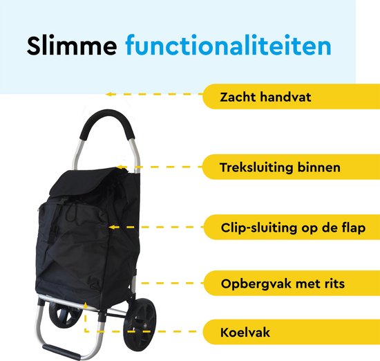 BRASQ Einkaufswagen - 45 Liter - Einkaufswagen mit Kühlfach - faltbar - wetterfest - bis zu 35KG - Aluminiumrahmen