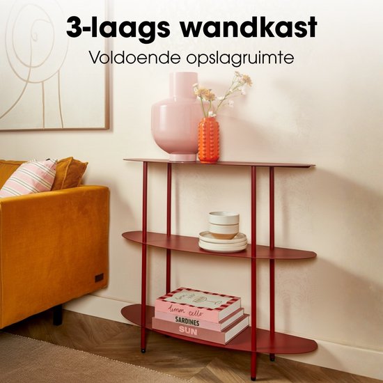 Mica Decorations Wandregal – Aufbewahrungsregal und Metall-Wandregal zur Dekoration im Wohnzimmer – Geeignet für Pflanzen und Accessoires – Stabiles Regal aus Eisen – 90 x 28 x 81 cm – Rot