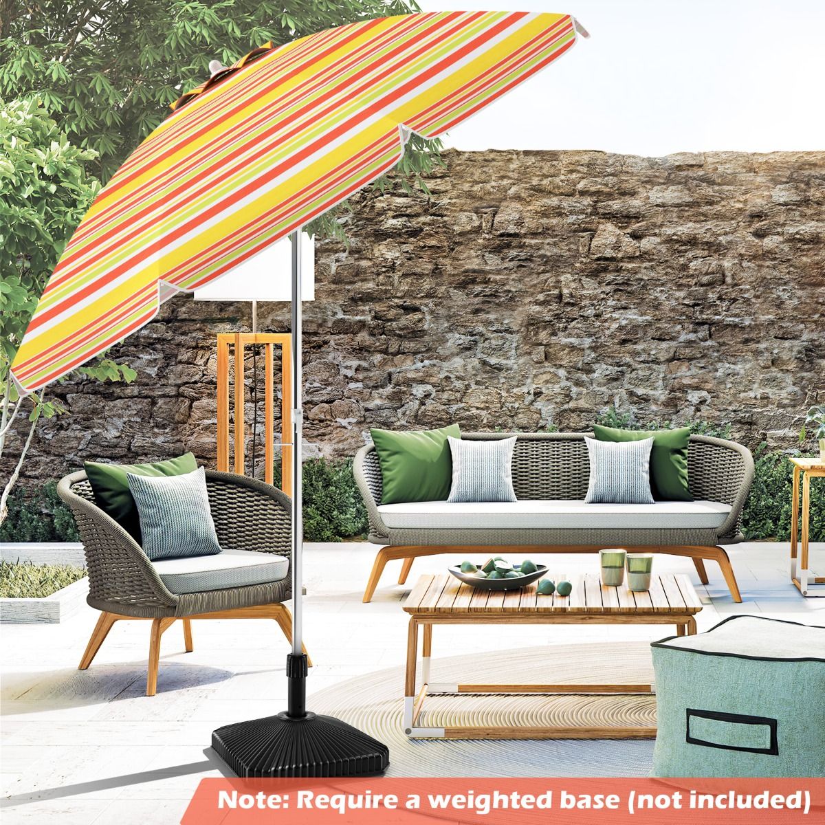 Coast Beach Parasol Ø198 x 206 cm - Rot/Gelb - Tragbarer Sonnenschirm mit Sandanker & Tragetasche