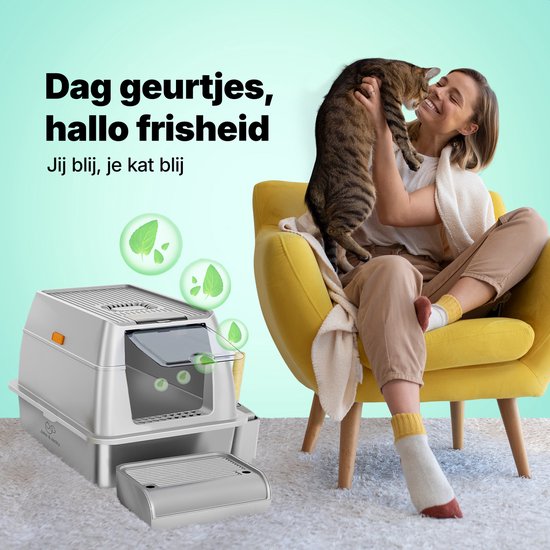 Jake and Jacky Edelstahl Katzenklo - Katzentoilette aus Edelstahl - inkl. Schaufel mit Halter und Streusammelschritt - 2 in 1 offenes Katzenklo mit abnehmbarem Deckel - 60x40x38cm