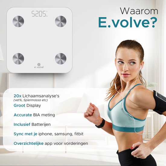 e.volve Waage Personenwaage Digital - 20x - Weiß - Intelligente Waage mit Körperanalyse - Präzisionswaage - Waage - Digitale Waage - Inkl.