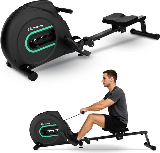 Flowsense Elvora Lite Rudergerät - Zusammenklappbares Rudergerät - Elastischer Widerstand - LCD-Display - Leise & Kompakt - Für Benutzer bis zu 200 cm / 115 kg - Home Fitness Rudergerät