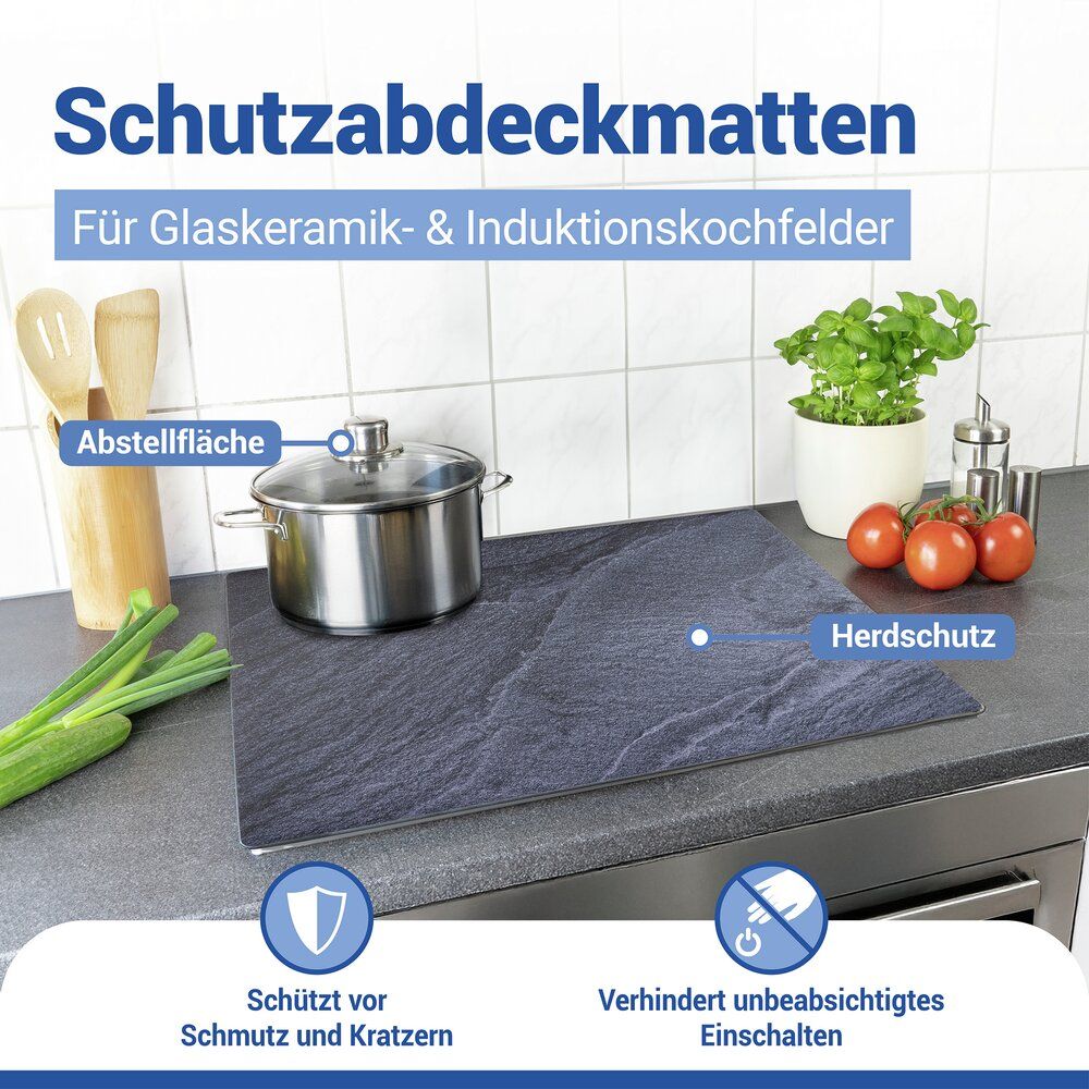 WENKO Kochfeld-Schutzmatte in Schieferoptik – 60 x 52 cm – hitzebeständiges PVC