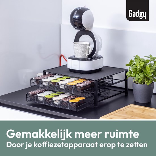 Gadgy Dolce Gusto Kapselhalter mit 2 Schubladen – Kapselhalter mit Schublade – Kaffee-Kapselhalter für 72 Kapseln – Padhalter – Edelstahl – Schwarz – Rutschfest & vibrationsdämpfend