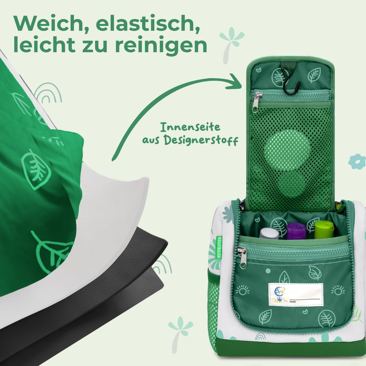 REISERACKER Kulturbeutel für Kinder - 21 x 9 x 18 cm - grün