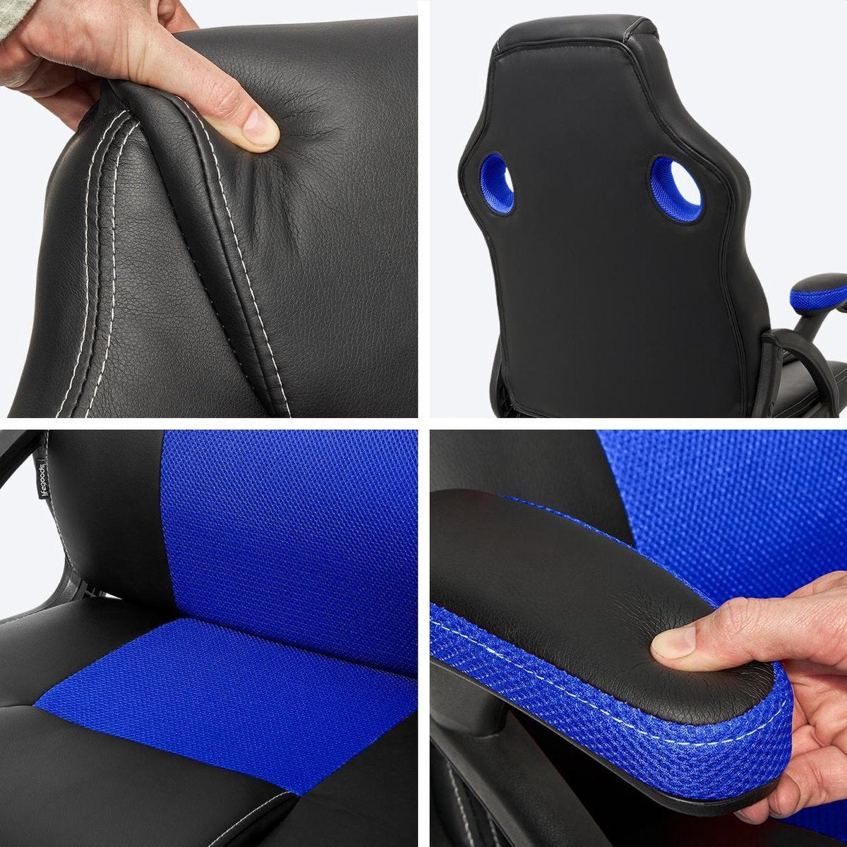 LifeGoods Gaming Stuhl - Einstellbar - Gaming Stuhl - Kunstleder - Blau/Schwarz