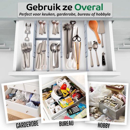 Ecowize Luxus Schublade Veranstalter - Schublade Teiler einstellbar 100% natürlichen Bambus - Küche Organisatoren - Set von 4 Schublade Teiler, ausziehbar (43cm bis 56cm) - einfach zu installieren - 100% natürlichen Bambus