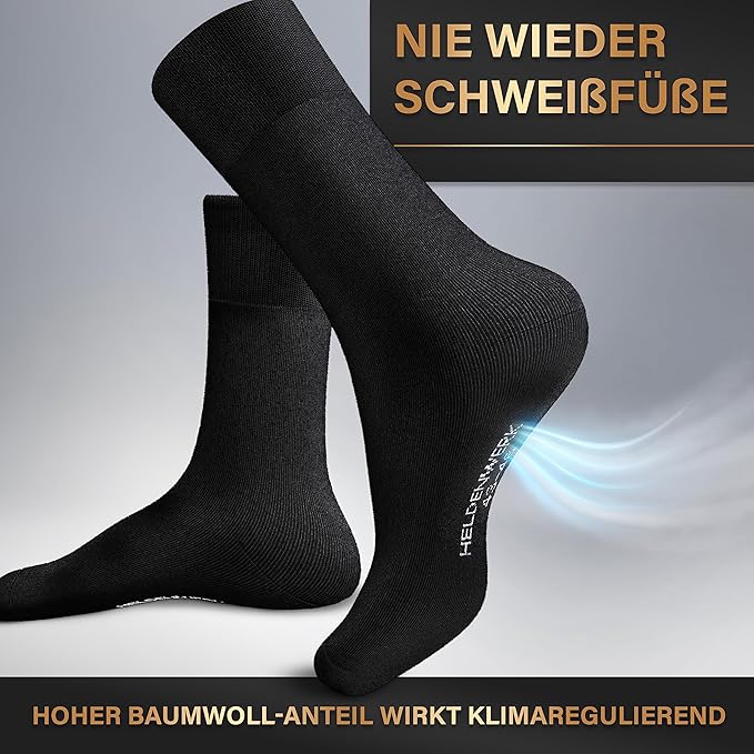 HELDENWERK Herren Socken aus atmungsaktiver Baumwolle ohne drückende Naht, Business Herrensocken, Anzugssocken - Größe 39-42 - (8 x schwarz, 2 x grau, 2 x marineblau)