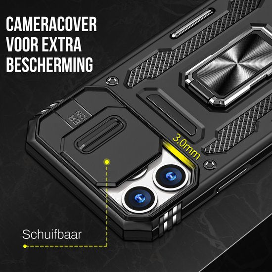 Podec Case passend für iPhone 12 Pro Schwarz Phone Case - Anti-Shock Case Cover Hybrid Armor Case mit Kickstand Ring mit Displayschutzfolie