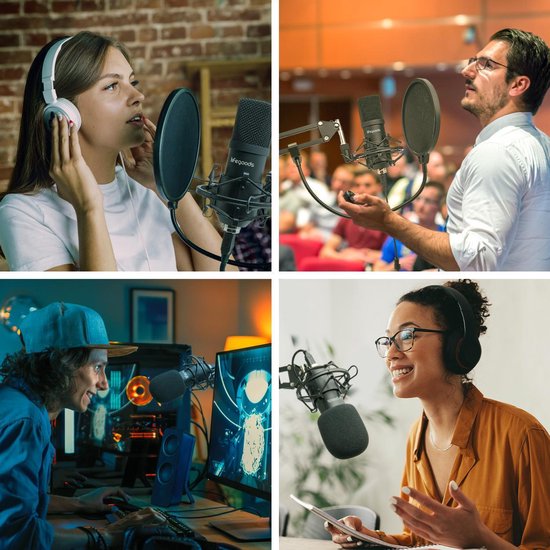 LifeGoods Mikrofon für PC - mit Arm - Gaming-Mikrofon - Streaming - Kondensator - Rauschunterdrückung - Pop Cap - Pop Filter - Schwarz