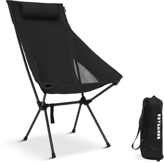 TRVLMORE Campingstuhl - klappbar - 120KG Tragkraft - inkl. Tragetasche - Klappstuhl - Angelstuhl - Campingstuhl - Klappstuhl - Schwarz