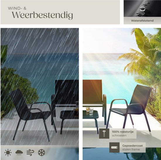 tectake® Garten-Set Nora - Moderne Sitzgruppe für 4 Personen - Lounge-Set mit Gartensofa und 2 Gartenstühlen aus atmungsaktivem, wasserabweisendem Textilgewebe - Balkonset mit Beistelltisch - Schwarz