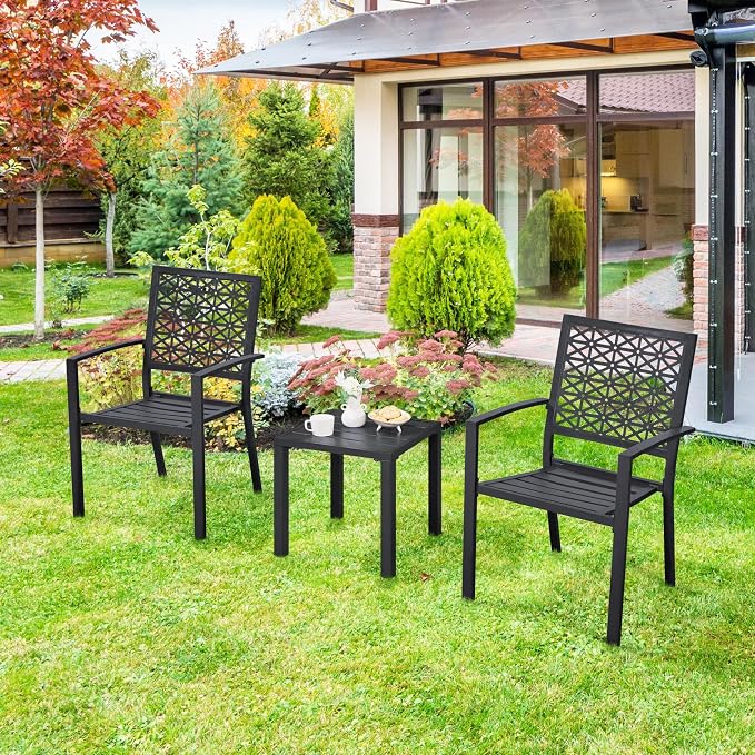 Yaheetech Gartenstühle – 2er-Set – stapelbar – Stahl – Schwarz