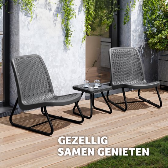 tectake - Gartenmöbel-Set für 2 Personen - Outdoor-Möbel wetterfest für Balkon - Garten-Lounge-Set - Terrassenmöbel - Sitzgruppe mit 2x Loungesessel und 1x Gartentisch Beistelltisch - Rattanoptik - grau