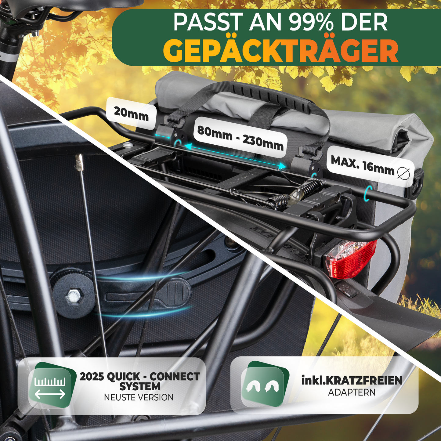 Mivelo 2-in-1 Packtasche für Gepäckträger Capax 25L - Wasserdicht - 58 x 24/32 x 16 cm - Voll reflektierend