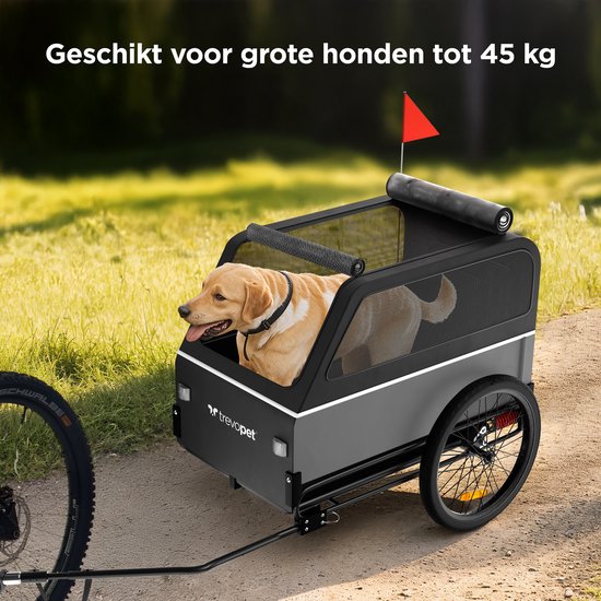 TrevoPet® Dog Bike Trailer XL - Klappbarer Fahrradanhänger Hund - Hundeanhänger mit Rampe, Federungssystem & Wetterschutz - Geeignet für E-Bikes - 45 kg - Grau